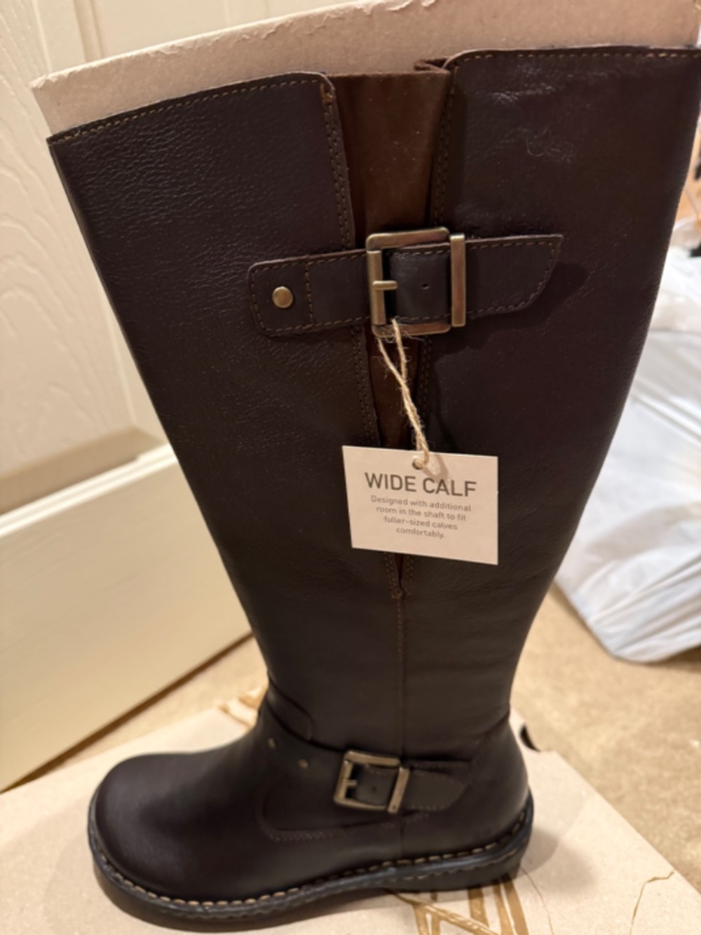 BORN AUSTIN DARK BROWN LEATHER KNEE BOOTS WIDE CALF SIZE 7